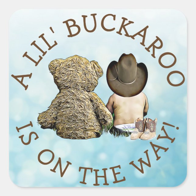 Adesivo Quadrado É um pequeno Chá de fraldas de cowboy (Frente)