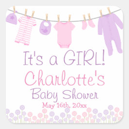 Adesivo Quadrado É uma garota! Lil roupas rosa e Chá de fraldas rox