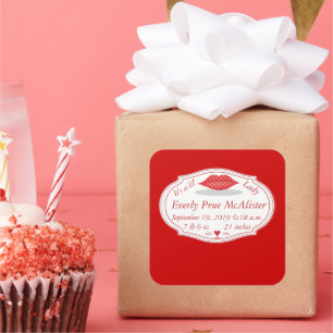 Adesivo Quadrado É uma Menina Bebê Lil' Lady Hipster Vintage Retro