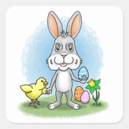 Adesivo Quadrado Easter bunny and the yellow chicken