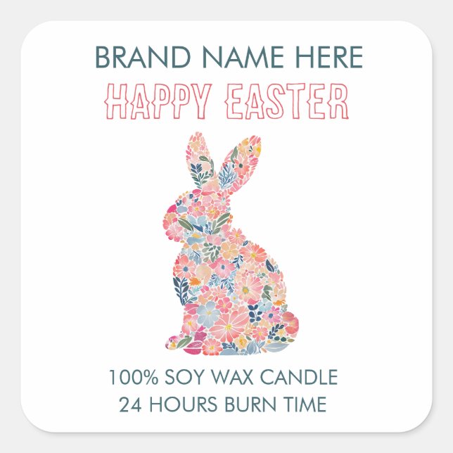 Adesivo Quadrado Easter Bunny Custom Candle Label (Frente)