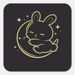 Adesivo Quadrado Easter Bunny Moon Gold Line Art Sticker