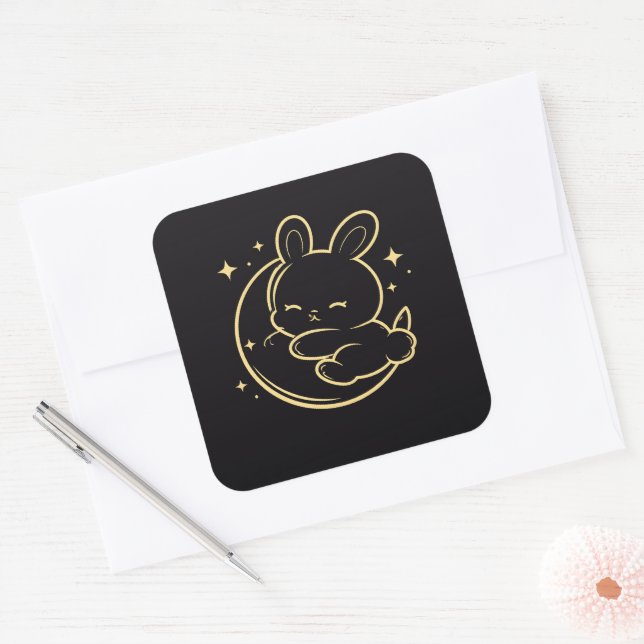 Adesivo Quadrado Easter Bunny Moon Gold Line Art Sticker (Envelope)