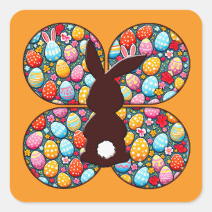 Adesivo Quadrado Easter Bunny Silhouette – Colorful Egg Autocolante