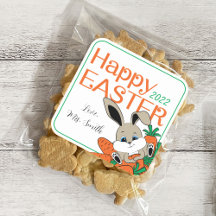 Easter Bunny with Carrots Gift Sticker & Labels