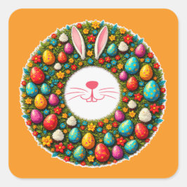 Adesivo Quadrado Easter Bunny Wreath – Cute Style Autocolante