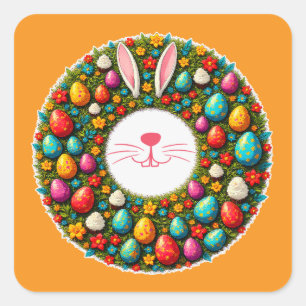 Adesivo Quadrado Easter Bunny Wreath – Cute Style Autocolante
