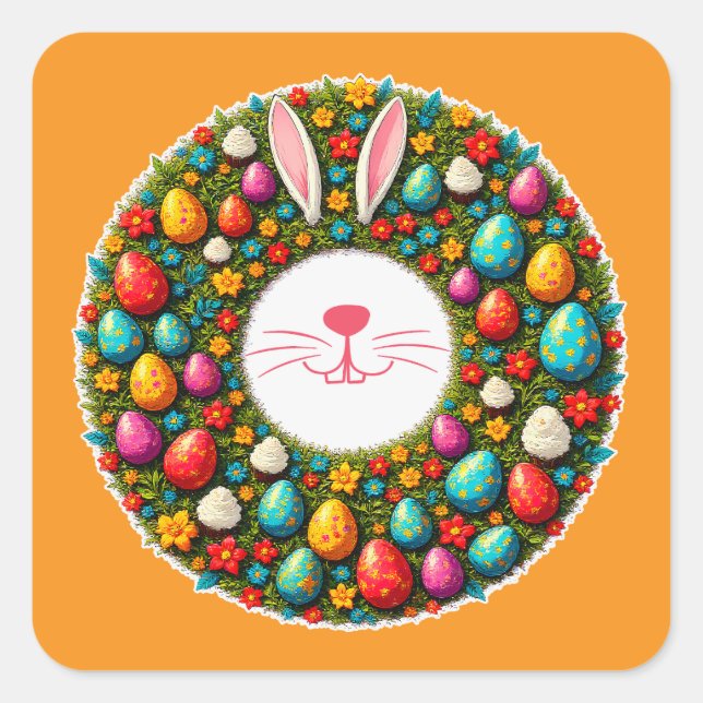 Adesivo Quadrado Easter Bunny Wreath – Cute Style Autocolante (Frente)