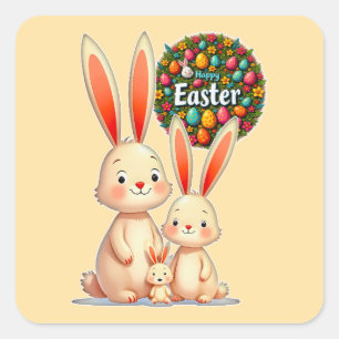Adesivo Quadrado Easter Family – Cute Bunny Celebration Autocolante