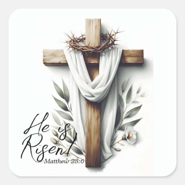 Adesivo Quadrado Easter Morning Cross with Crown of Thorns  (Frente)