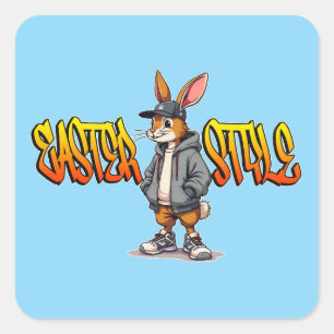Adesivo Quadrado Easter Style – Street Bunny Design - Autocolante