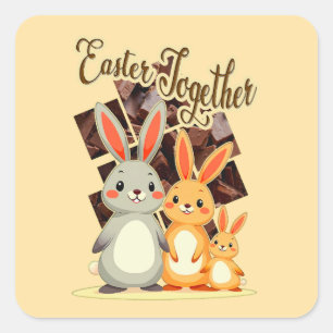 Adesivo Quadrado Easter Together – Warm Bunny Family - Autocolante