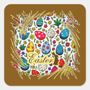 Adesivo Quadrado Easter Wreath – Spring Bunny - Autocolante