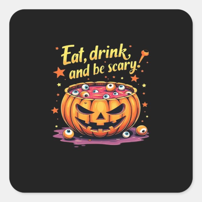 Adesivo Quadrado Eat Drink And Be Scary Scary Movie Night Halloween (Frente)