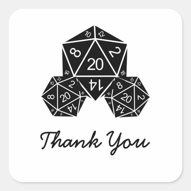 Adesivo Quadrado Ebony D20 Dice, Obrigado, Stickers (Frente)