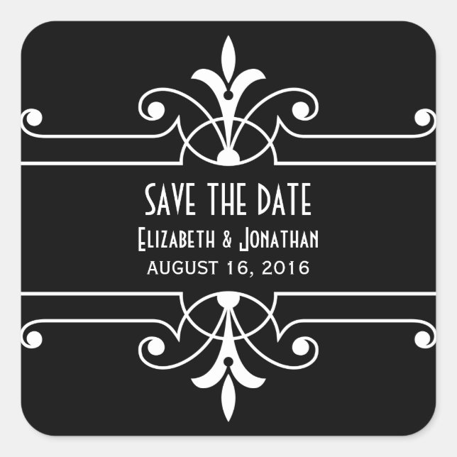 Adesivo Quadrado Ebony Rico Ornamental Save the Date Stickers (Frente)