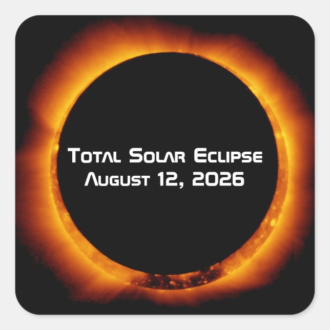 Adesivo Quadrado Eclipse Total do Sol de 2026 (Frente)