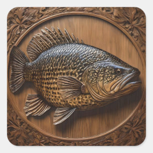 Adesivo Quadrado Ecos do rio: Impressão de madeira de Murray Cod,