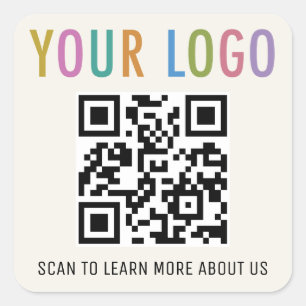 Adesivo Quadrado Ecru QR Code Stickers Company Logo 1,5 polegadas 3
