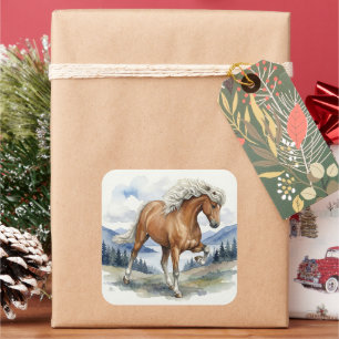Adesivo Quadrado Edda Silver bay Icelandic Horse nas Montanhas S