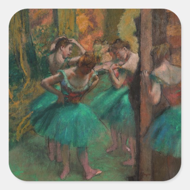 Adesivo Quadrado Edgar Degas - Dançarinos, Rosa e Verde (Frente)
