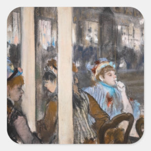 Adesivo Quadrado Edgar Degas - Mulheres num terraço de café à noite