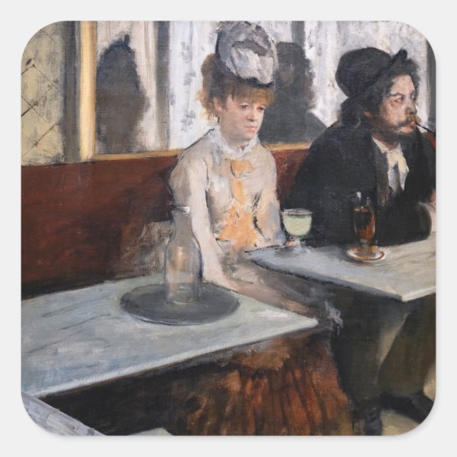 Adesivo Quadrado Edgar Degas - Num Café / A Absinthe (Frente)