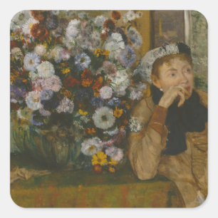 Adesivo Quadrado Edgar Degas Uma mulher sentada ao lado de um vas