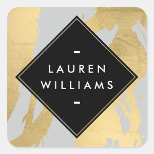 Adesivo Quadrado Edgy Faux Dourados Brushstrokes em Cinzas