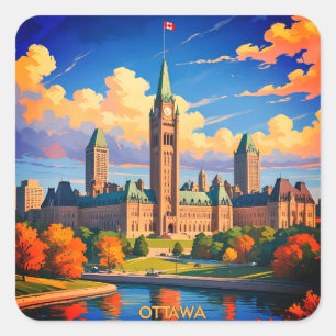 Adesivo Quadrado Edifício do Parlamento do Canadá em Ottawa, panora