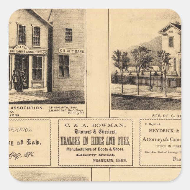 Adesivo Quadrado Edifícios, Cidade de Petróleo, Franklin, Fazenda d (Frente)