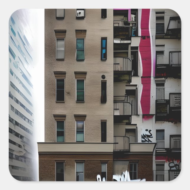 Adesivo Quadrado Edifícios municipais abandonados com Grafite (Frente)