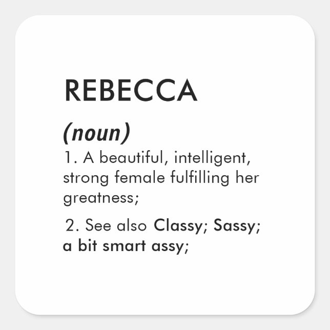 Adesivo Quadrado Editable Rebecca name definition, custom name (Frente)
