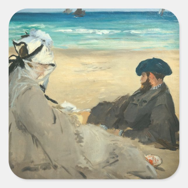 Adesivo Quadrado Edouard Manet - Na Praia (Frente)