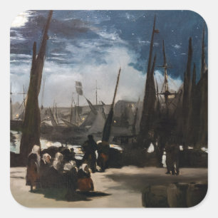 Adesivo Quadrado Edouard Manet - O Porto de Boulogne ao Luar
