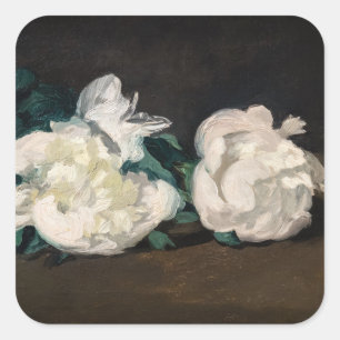 Adesivo Quadrado Edouard Manet - Ramo de Peônias Brancas, Tesoura d