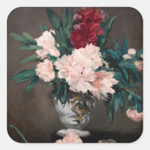 Adesivo Quadrado Edouard Manet - Vaso de Peônias em Pequeno Pedesta