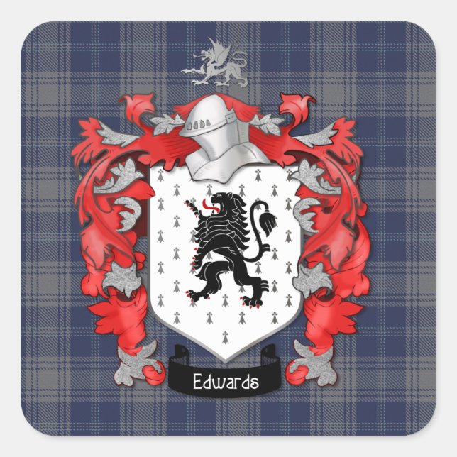 Adesivo Quadrado Edwards Family Crest & EdwardsTartan (Frente)