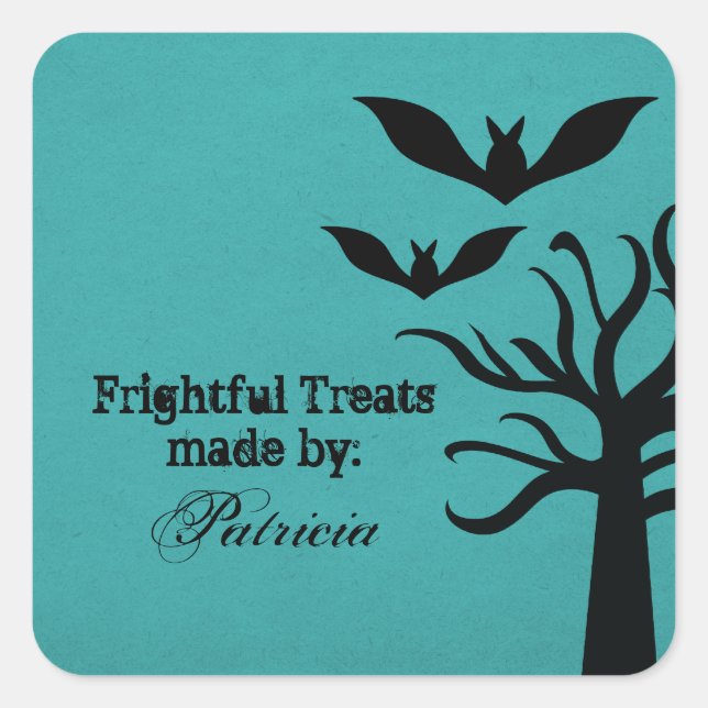 Adesivo Quadrado Eerie Bats Halloween Treeks Stickers, Aqua (Frente)