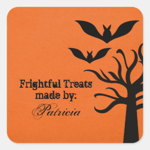 Adesivo Quadrado Eerie Bats Halloween Treeks Stickers, Orange