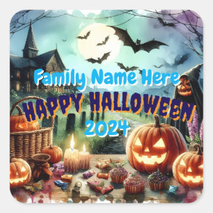 Adesivo Quadrado Eerie Halloween Night Watercolor