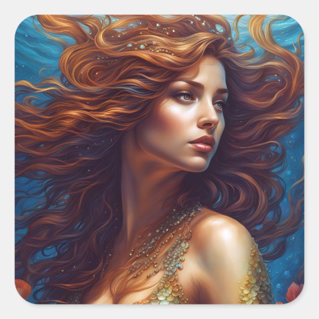 Adesivo Quadrado Eetérea Sereia Art Impressão Fantasy Underwater Se (Frente)