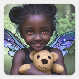 Adesivo Quadrado Eethal Fairy Girl and Teddy Bear