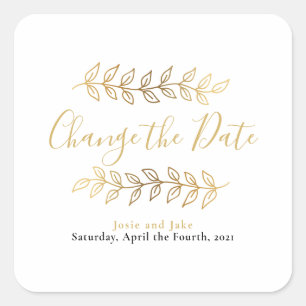 Adesivo Quadrado efeitos Dourados folhas e ramos mudam a data
