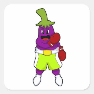 Adesivo Quadrado Eggplant in Boxing com luvas in a box