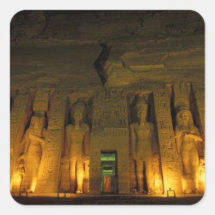 Adesivo Quadrado Egito, Abu Simbel, fachada iluminada de Small
