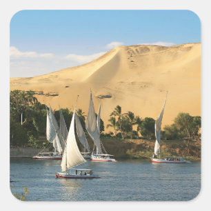 Adesivo Quadrado Egito, Aswan, Rio Nilo, embarcações de navegaç