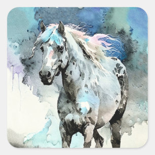 Adesivo Quadrado Égua Appaloosa Travessa Aquarela
