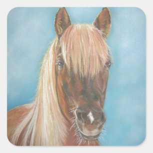 Adesivo Quadrado égua de castanha com cavalo loiro de arte equina