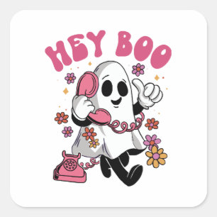 Adesivo Quadrado Ei Boo - Fantasma Groovy no Halloween